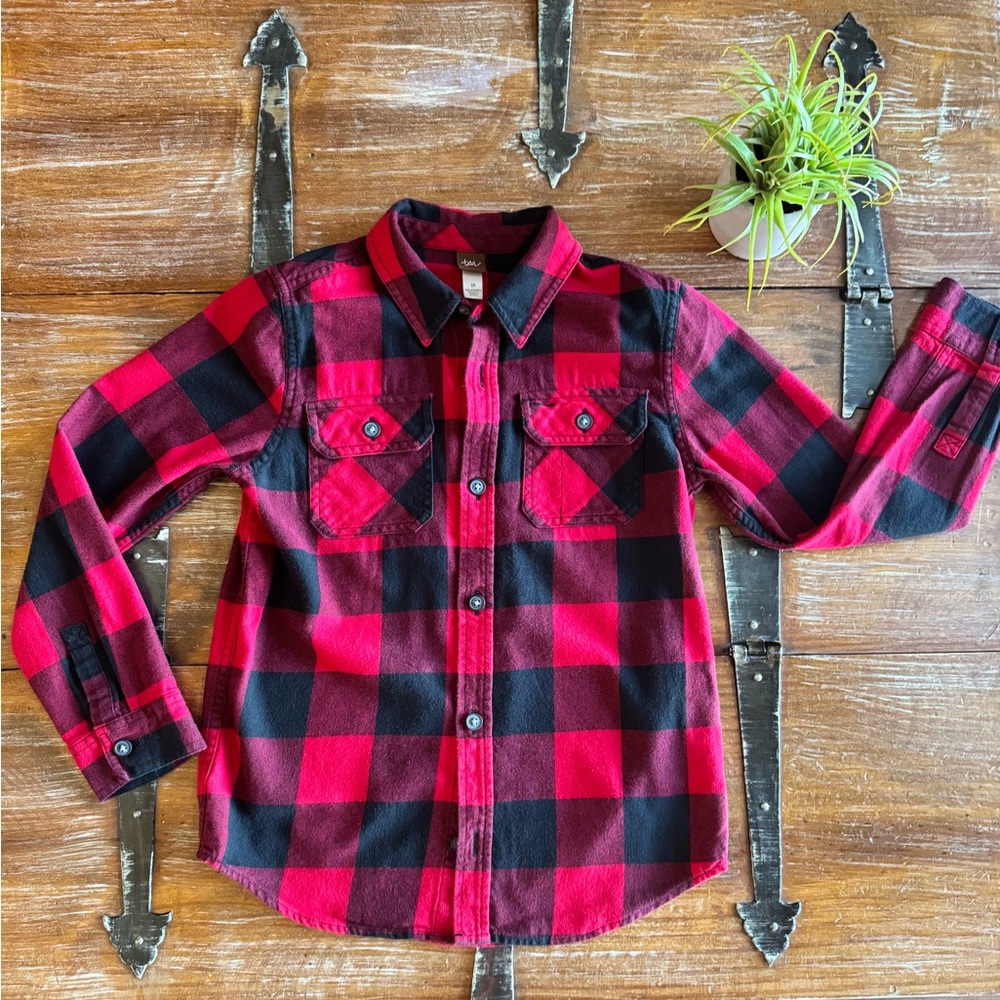 Red and Black Plaid Flannel Kids Shirt